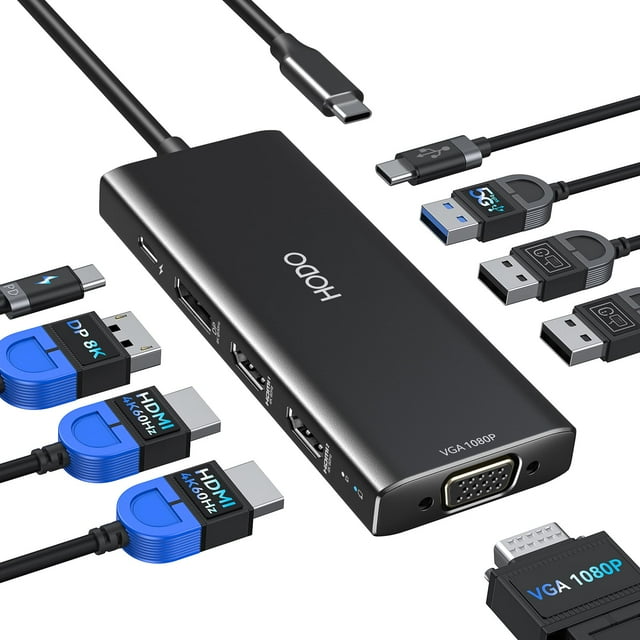 Estación de acoplamiento HODO USB C con doble monitor para Dell HP con 9 en 1