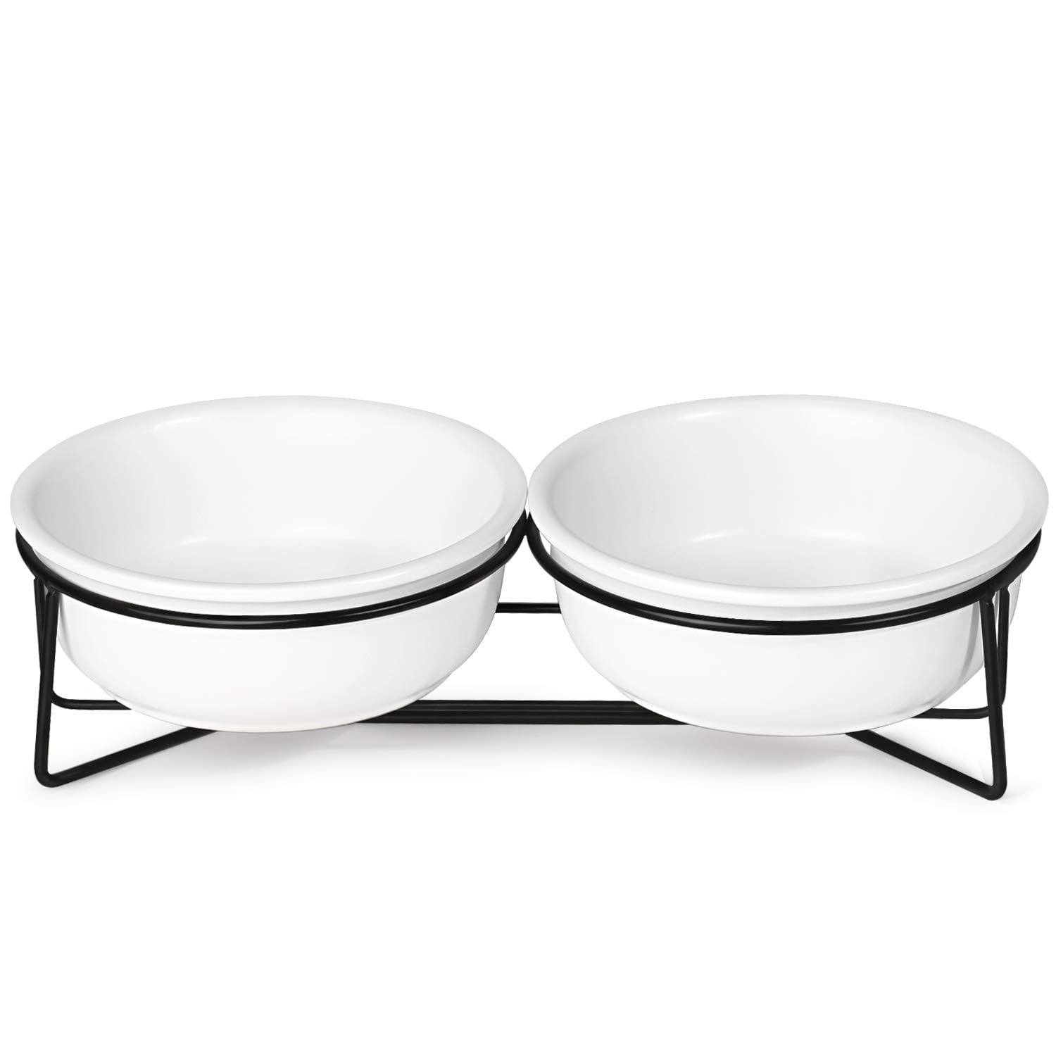 Double Ceramic Raised Cat or Small Dog Bowls with Metal Stand 12 Ounces