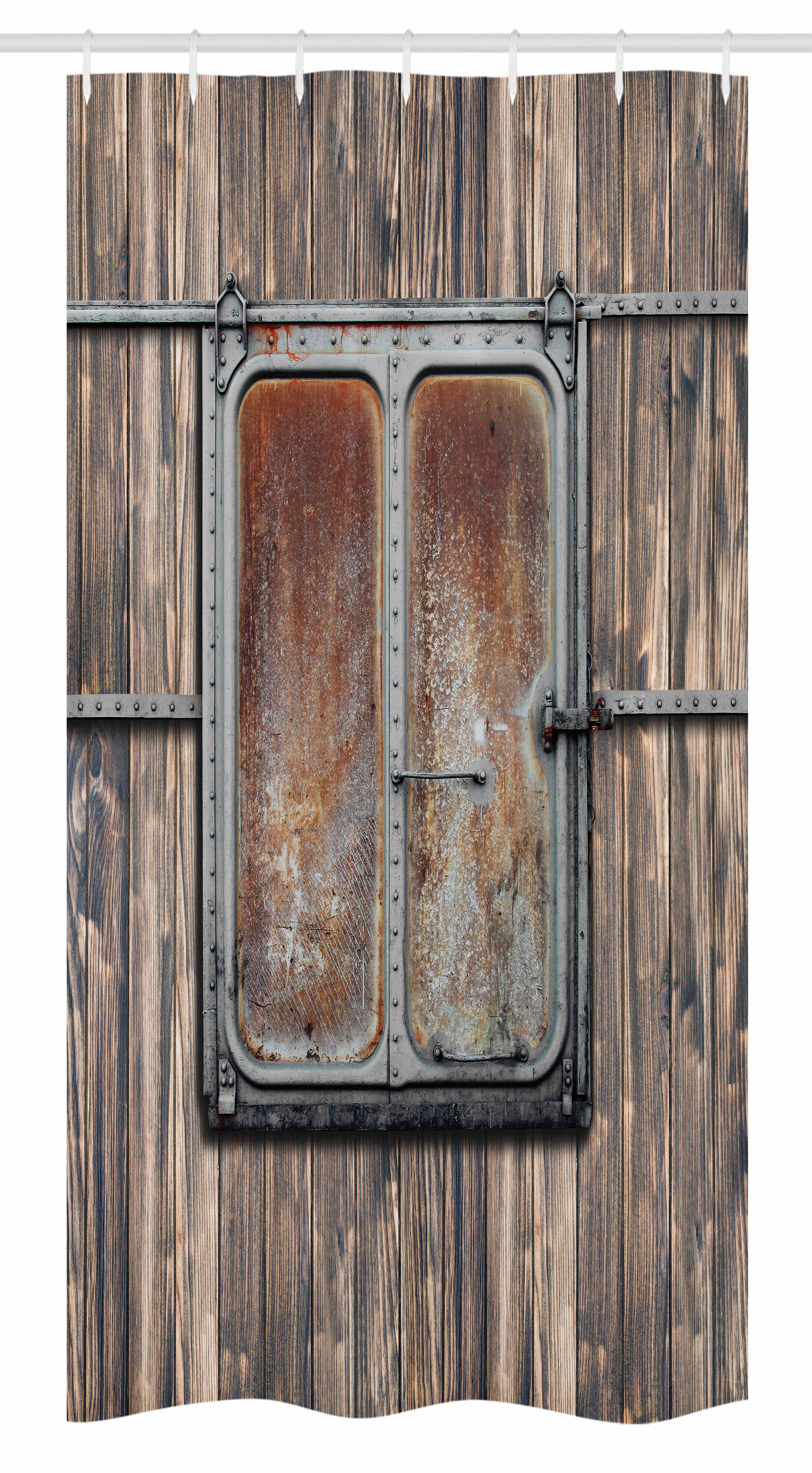 Rustic Stall Shower Curtain, Wooden Tree Planks with Old and Rusty Two