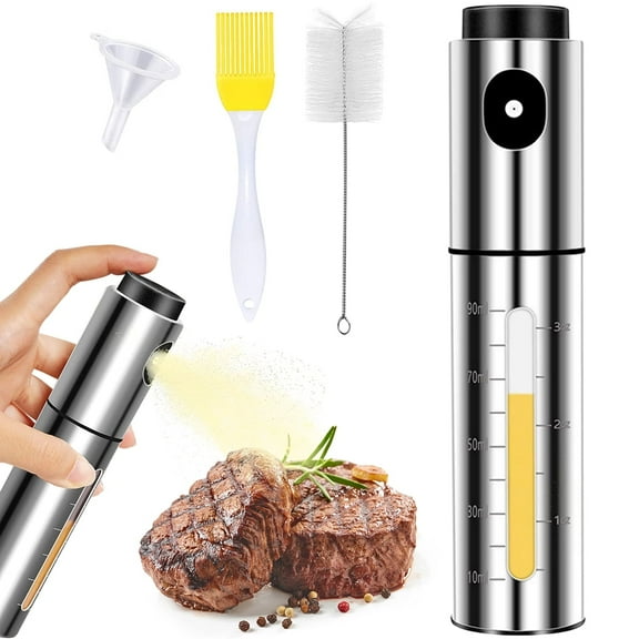 Ihvewuo Stainless Steel 100ml Oil Sprayer for Cooking, Portable & Refillable Oil Spray Mister Bottle BPA Free, Vinegar with Funnel Oil Cleaning Brush for Salad BBQ Baking