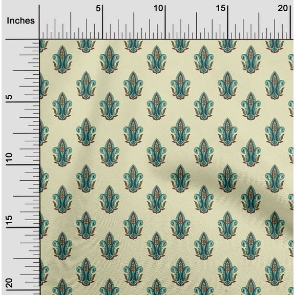 oneOone Polyester Lycra Light Yellow Fabric Leaves & Paisley Block Diy Clothing Quilting Fabric Print Fabric By Yard 56 Inch Wide