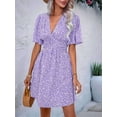 thumbnail image 6 of Women Summer Casual Floral Print Short Flutter Sleeve Mini Dress Casual Sundress V Neck Sun Dresses M, 6 of 9