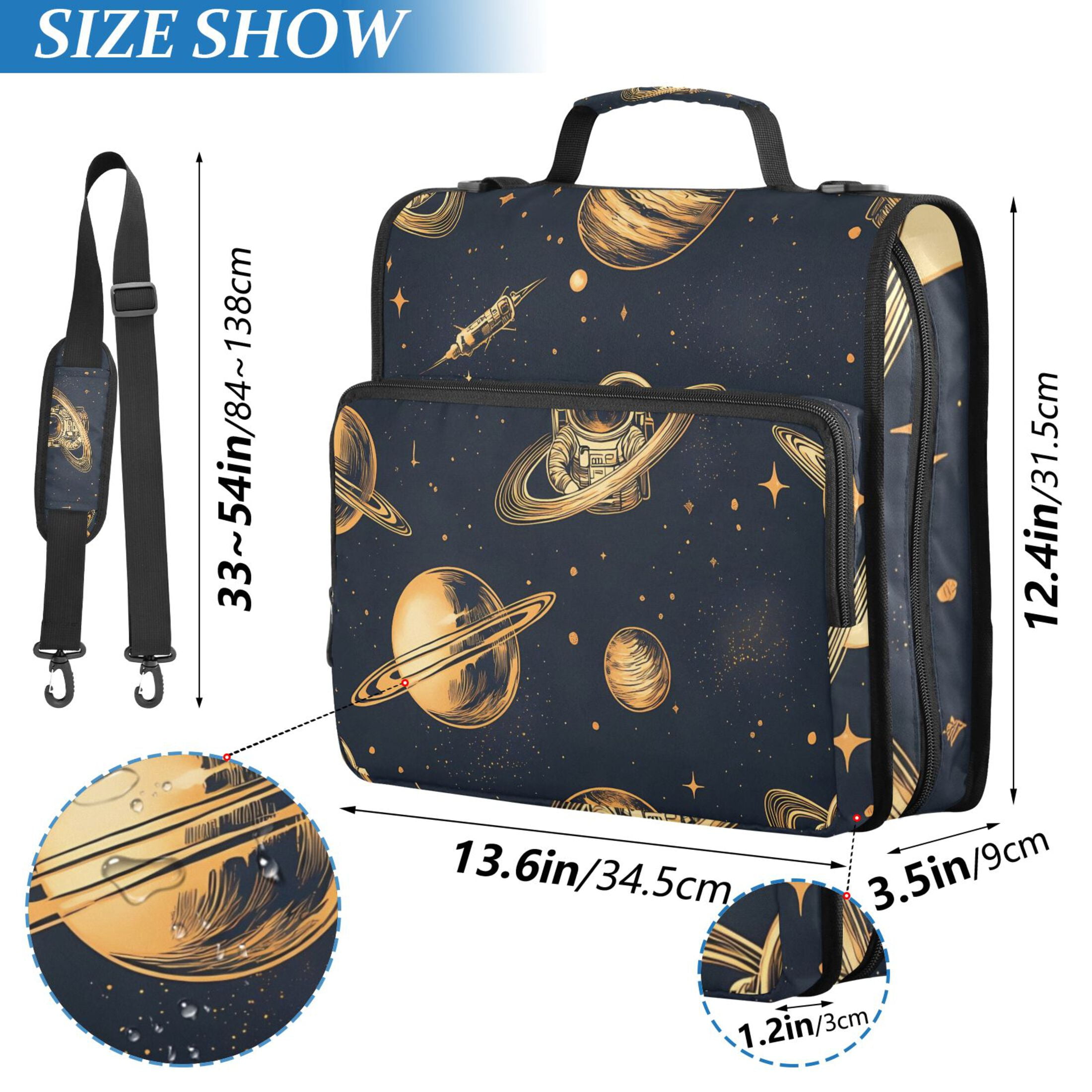 ALAZA Zipper Binder Astronaut Planet Space 3 Ring Trapper Keeper File Folder Organizer Bag