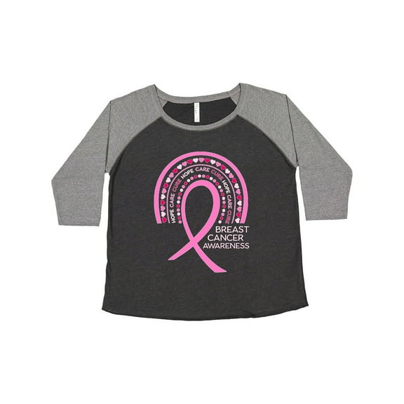Inktastic Breast Cancer Awareness Rainbow Ribbon with Hearts Women's Plus Size T-Shirt