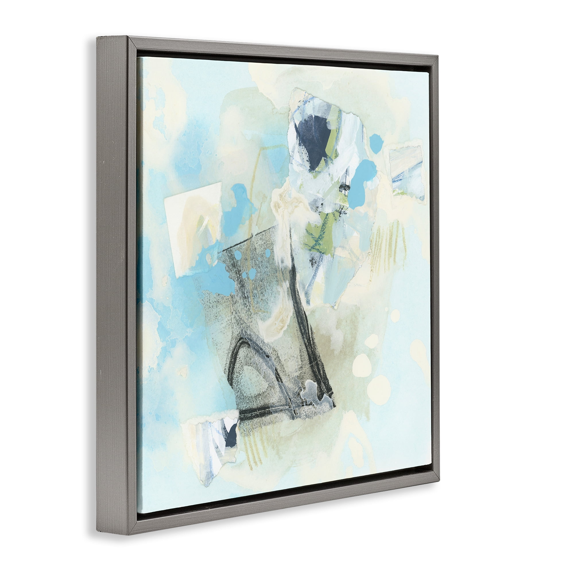 Stupell Industries Blue & Grey Abstract Abstract Painting Gray Floater Framed Canvas Art Print Wall Art, 18 x 18