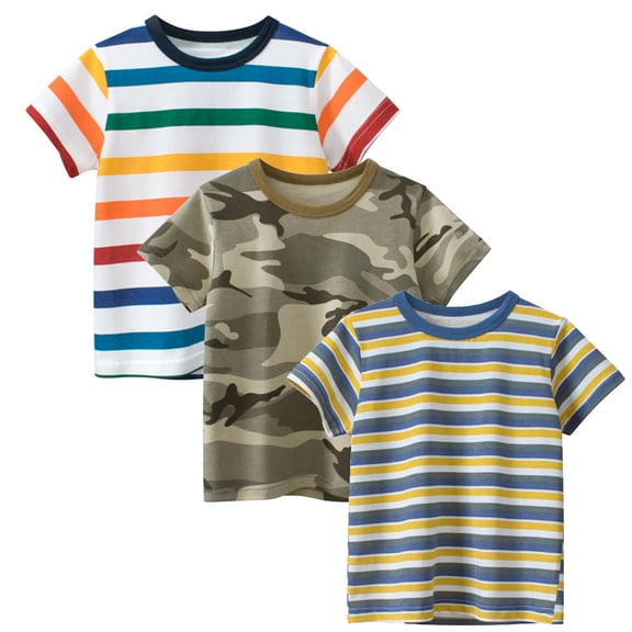 RTKFRFLM Toddler Boys' Striped T-Shirt Short Sleeve Fashionable Cotton Base Layering Top for Kids Classic Nautical Style Summer Tee Comfortable Breathable Daily Casual Ages 1-7 Years