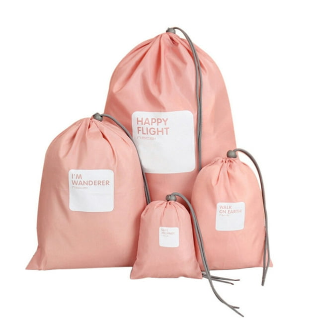Irfora 4pcs / lot Set bolsa de viaje de almacenamiento impermeable bolsa de cordón de nylon hombres y mujeres ropa plegable Organizadores clasificados zapatos de embalaje bolsas de equipaje (rosa) Irfora Bolsa de almacenamiento