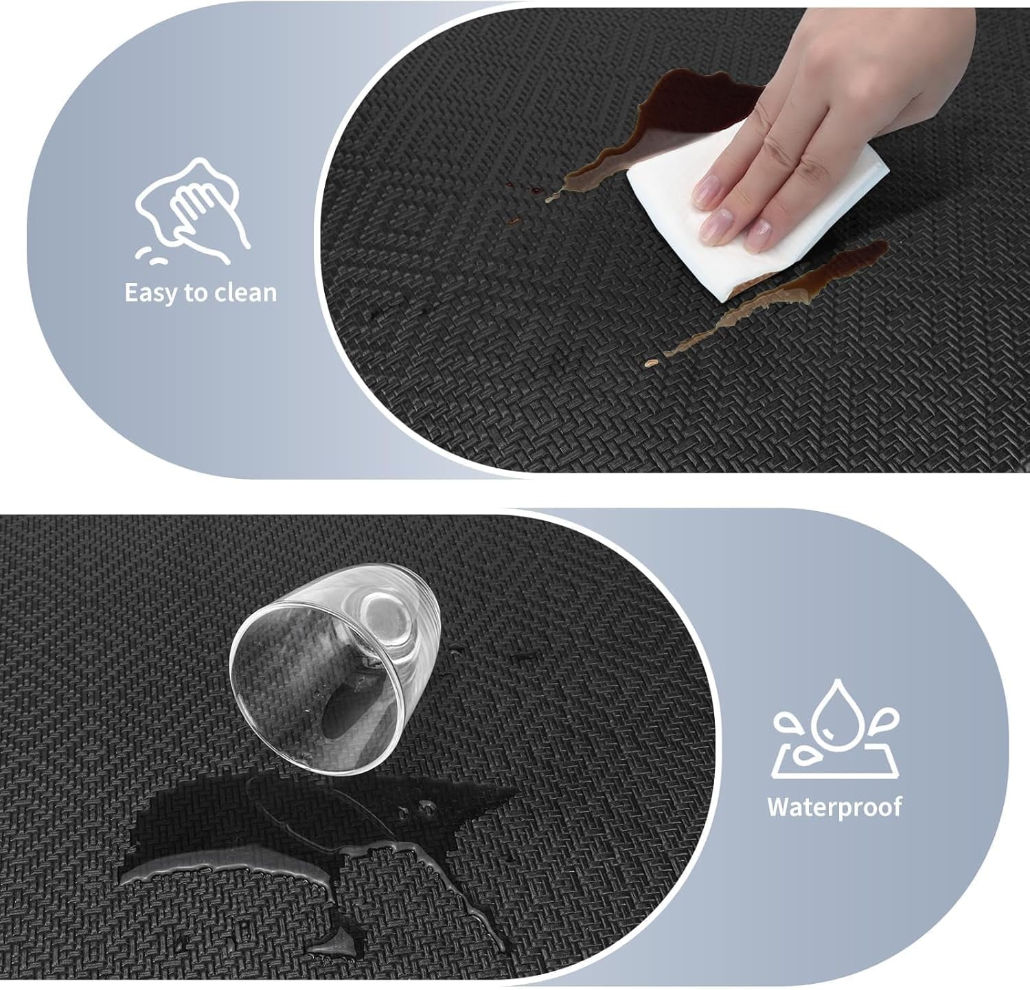Kitchen mats for Floor, 2PCS Kitchen Rugs Non-Slip Water and Oil Absorbent Runner Rugs for Kitchen, Floor, Office, 17.3"x30"+17.3"x47", Black