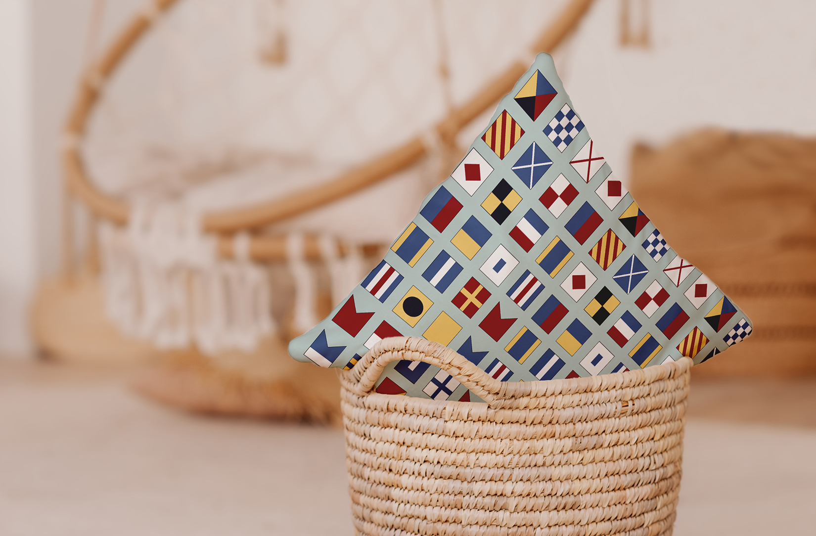 Simply Daisy 18" x 18" Nautical Flags Decorative Throw Pillow, Aqua (1 count)