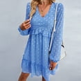 thumbnail image 3 of Vestido casual de manga larga para mujer, vestido lindo con lunares y cintura de encaje con cuello en V agradable para la piel para primavera y otoño, 3 of 6