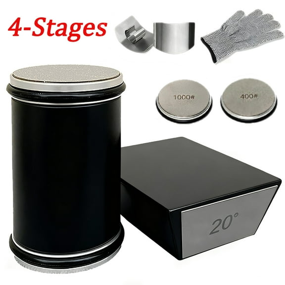 Rolling Knife Sharpener Kit Tumbler Diamond Sharpening System with Finger Guard and Glove,4-Angles Sharpening Stone