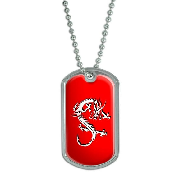 Dragon White On Red Dog Tag