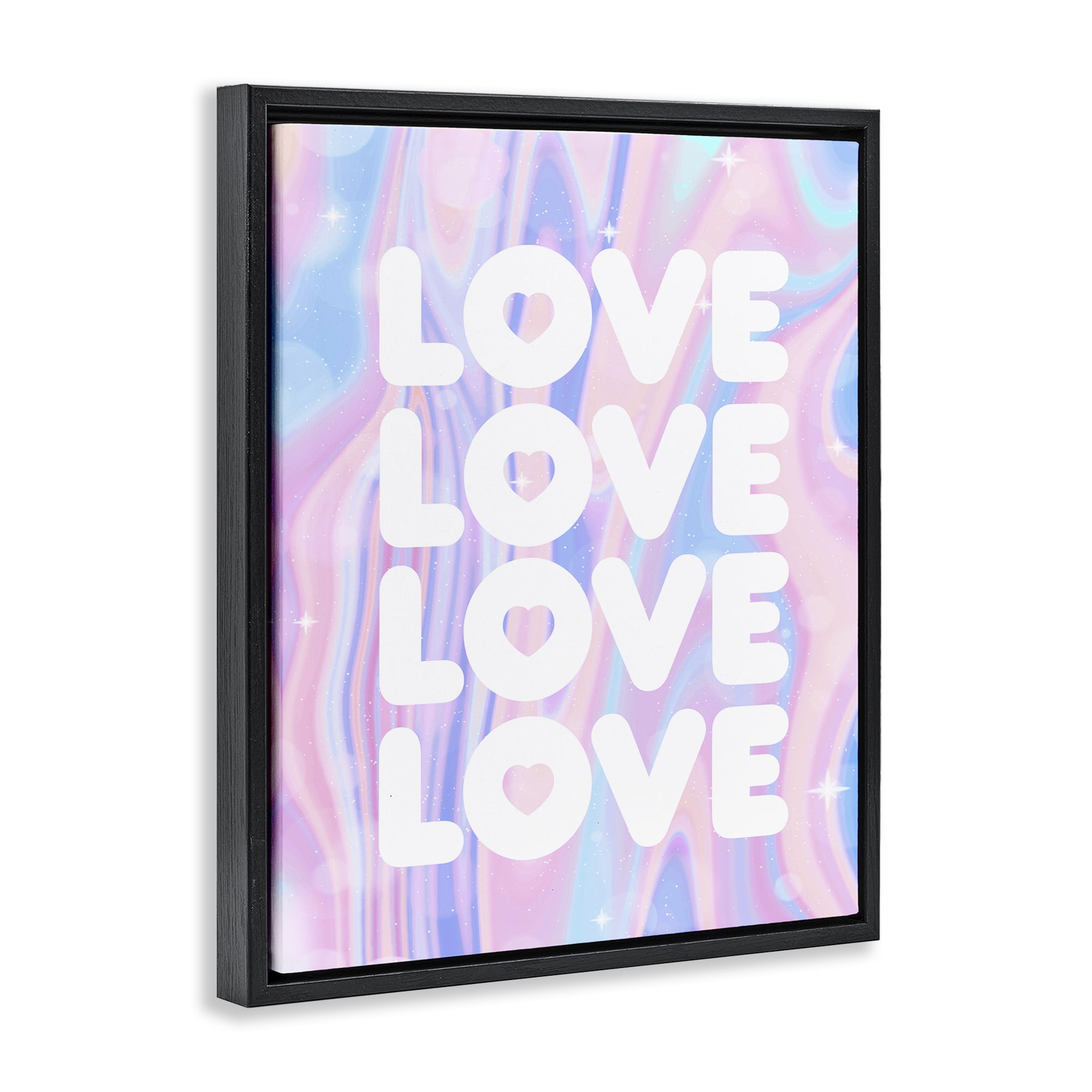Stupell Industries Love with Wavy Pastels Text & Numbers Painting Black Floater Framed Canvas Art Print Wall Art, 17 x 21