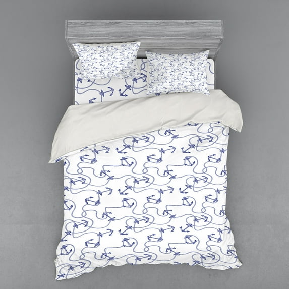 Ambesonne Anchor Bedding Set 4 Pcs, Hand Drawn Anchors, Queen, undefined