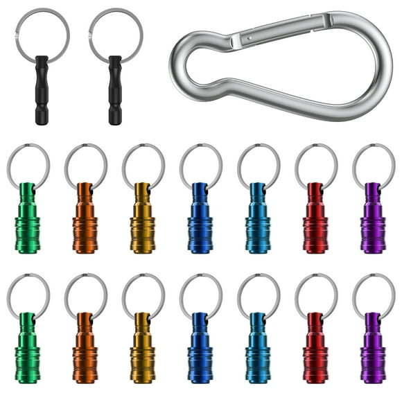 yeacher 1/4inch Hex Shank Aluminum Alloy Screwdriver Bits Holder Extension Bar Drill Screw Adapter Change Keychain Portable(17PC color with silver carabiner)