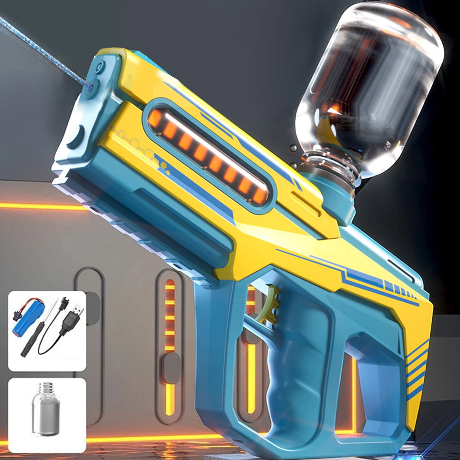 Dual-Gun Electric Water Blaster 14.57 Inch Large Capacity Dual-Mode Water Battle Gear with Continuous Spray & Manual Operation