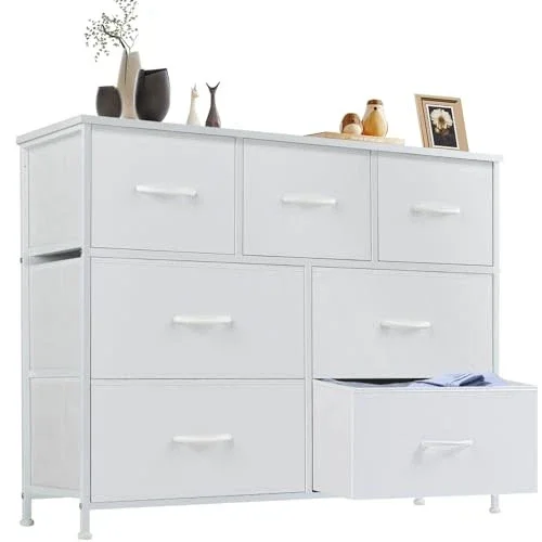 Dresser for Bedroom with 7 Drawers Fabric Storage Tower for Play Room White