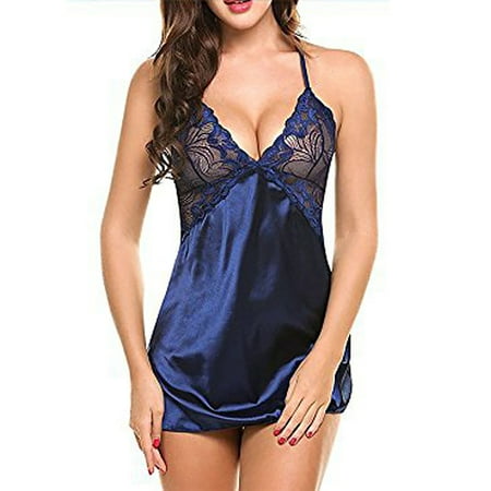 

Lumento Sleepwear Dress For Women Sexy Lingerie Nightgown Lace Satin Slip Silk Nightie Bridal Babydoll for Ladies