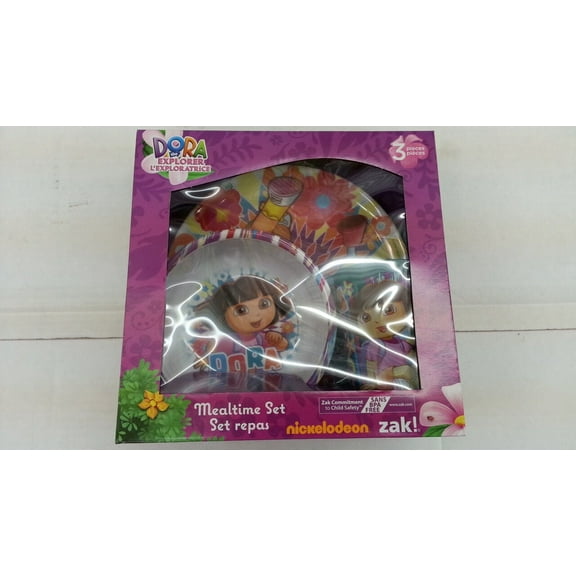 NICKELODEON ZAK DORA THE EXPLORER KID 3 PIECES DINNERWARE MEALTIME SET 
