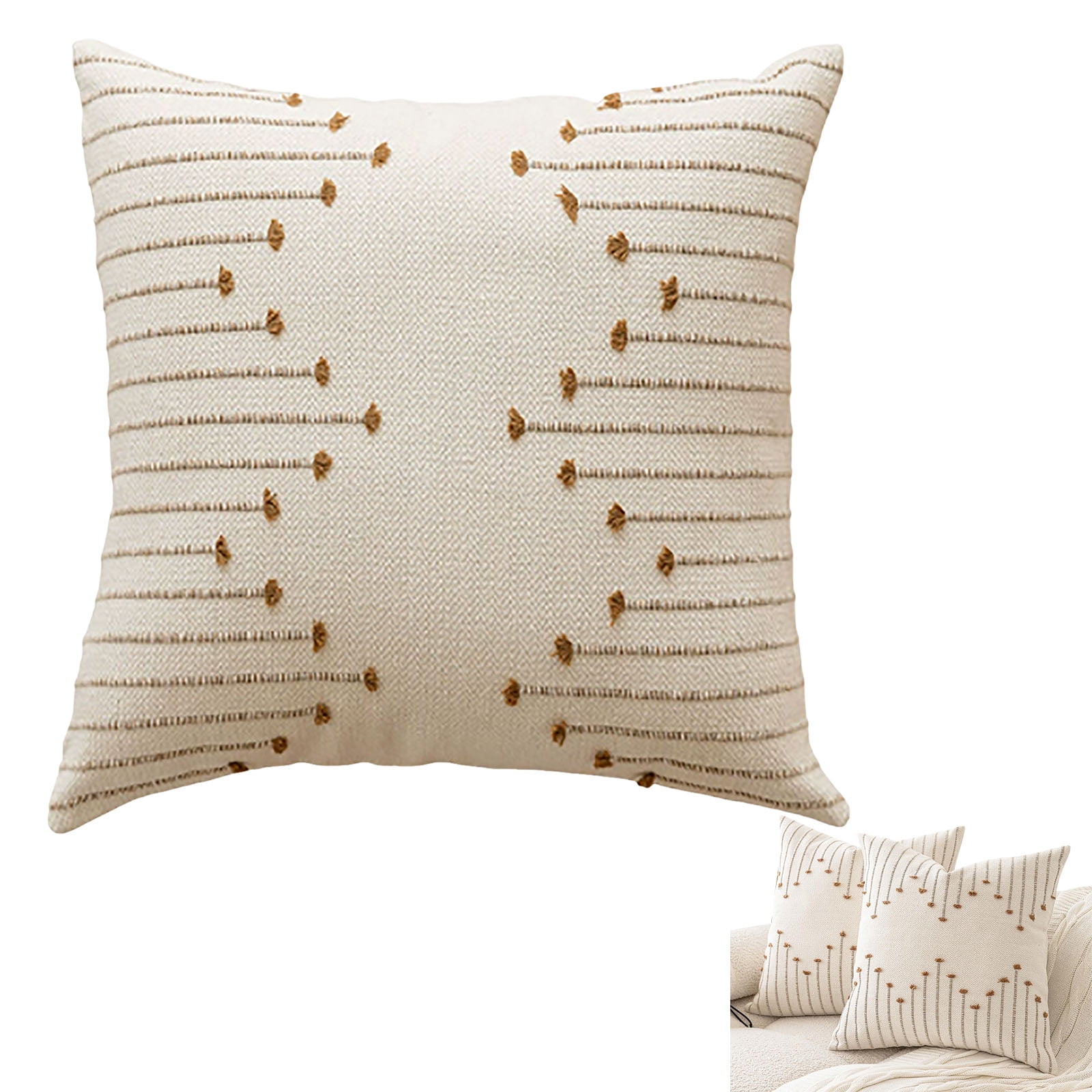 YWIYIUD Boho Throw Pillow Cover 18x18 Set of 2 NeutralDecorative Textured Cushion Case Farmhouse Pillowcase Unique LineDesign Throw Pillows for Modern Home Couch Sofa Living Room Decor