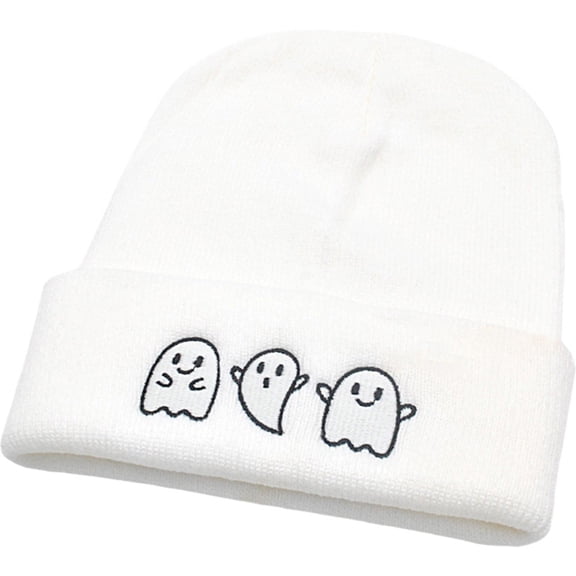 Halloween Knitted Hat Ghost Embroidered Hat Luminous Warm Cap Holiday Party Headgear for Halloween Decoration Accessories