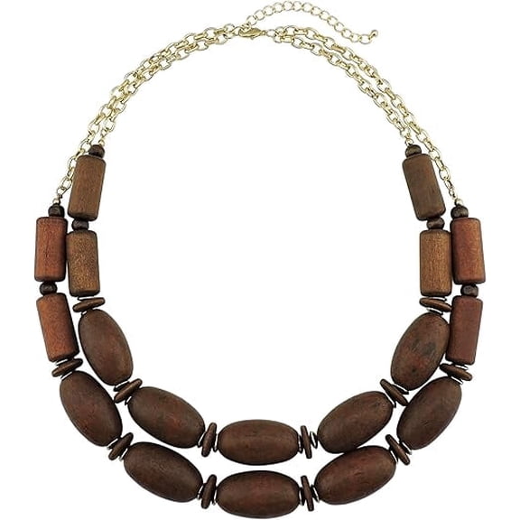 Bocar 2 Layer Statement Chunky Wood Beaded Fashion Collar Necklace for Women (NK-10574)
