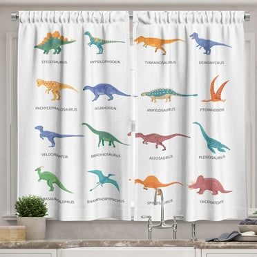 Ambesonne Tyrannosaurus Kitchen Curtains, Jurassic Fossil Dinos, 55"x39", Multicolor