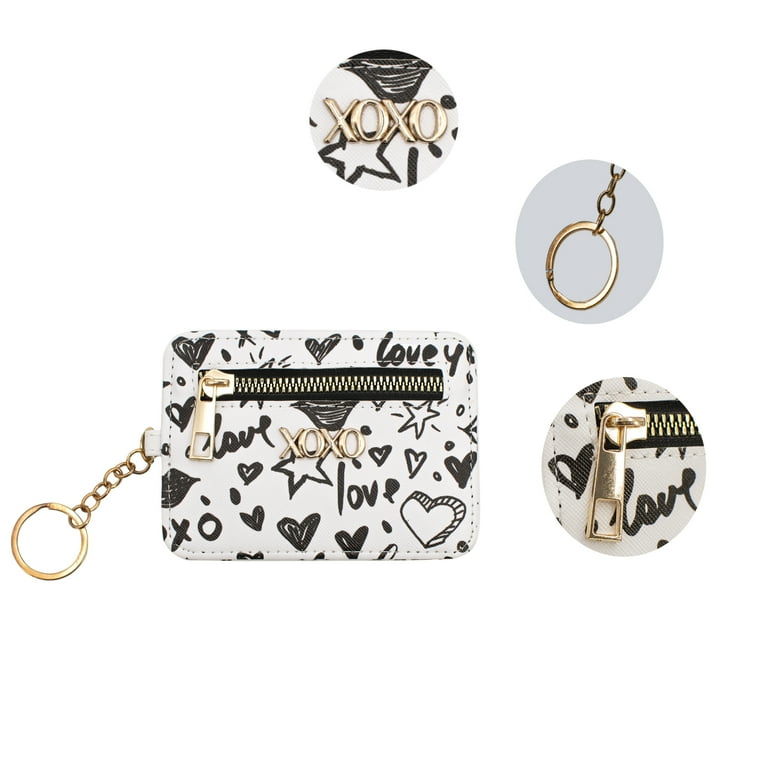 キーホルダー・キーリング DIAGONAL / HEART MINI WALLET (2COLORS) XOXO Women's Mini White Graffeti Print Saffiano Leather Key