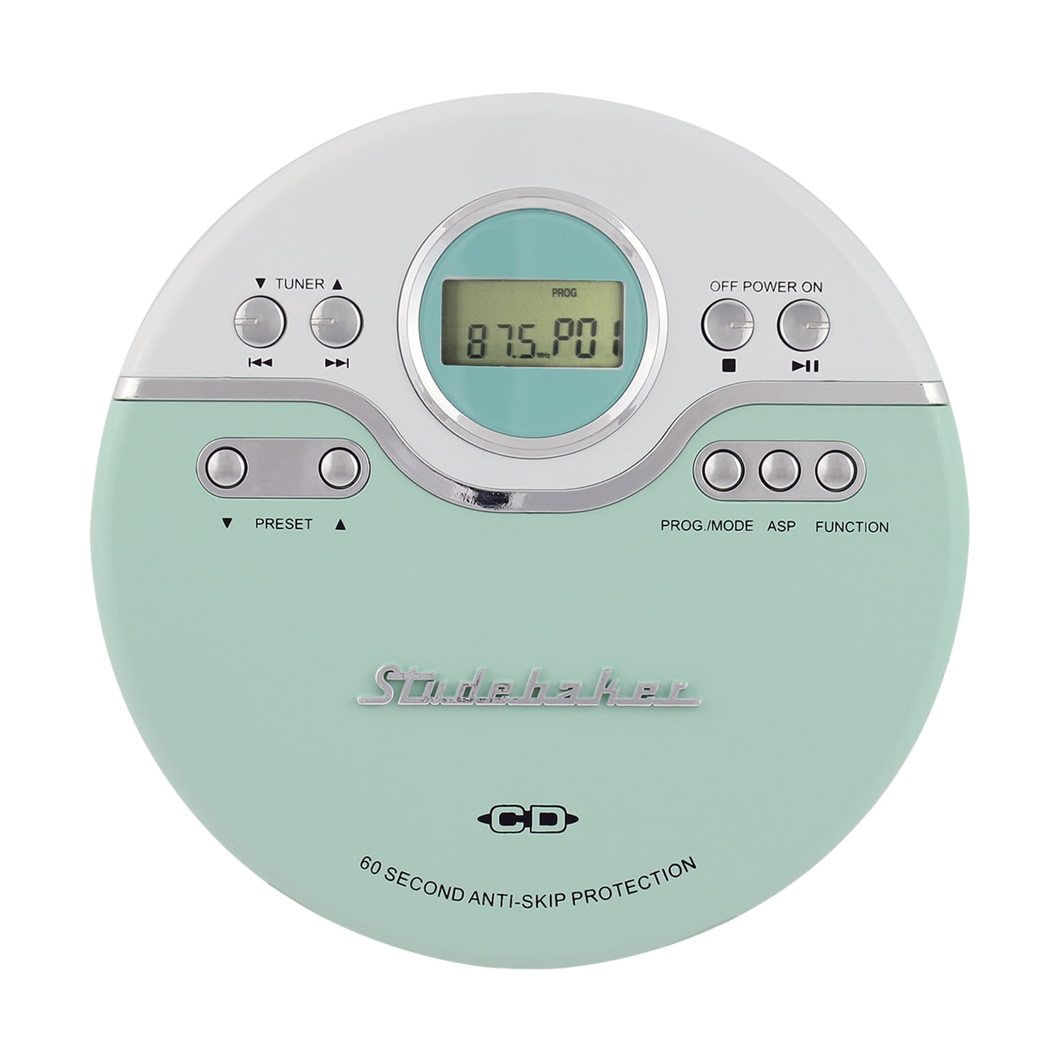 Studebaker SB3703MW Joggable Personal CD/MP3 Player with Bookmark Feature and FM PLL Radio (Mint Green/White)