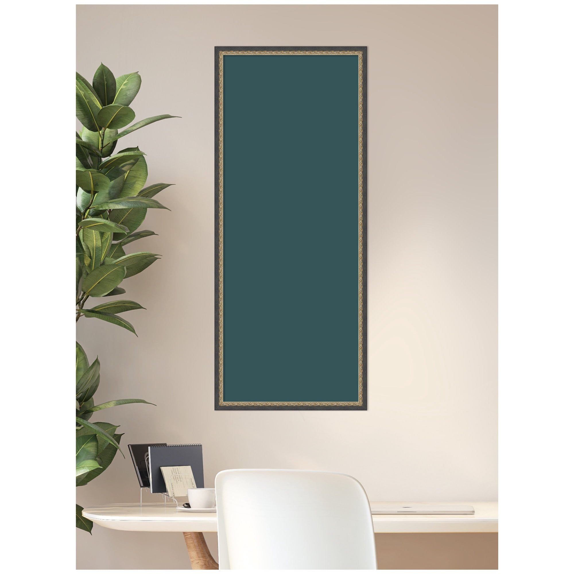 Kate and Laurel Framed Fabric Pinboard 17 x 41,  Printed Linen Decorative Bulletin Board for Use as a Vision Board or Wall Organization, Matinee Black Bronze Frame