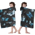 thumbnail image 4 of Black Blue Butterfly Dandelion Pattern Hooded Bath Towel，50"x30" for Ages 3 To 12 Kids, Quick Dry Lightweight Soft Microfiber Hood Beach Towel Cover Up for Kids, 4 of 7