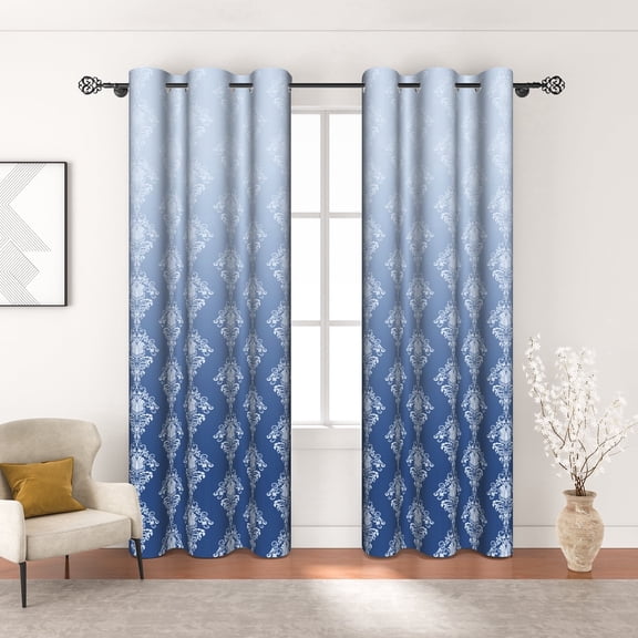MIZHONA Blue Gradient Blackout Curtains for Living Room Boho Omber Printed Window Curtain Drapes Set of 2,42"x84" inch Length