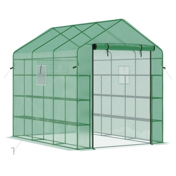 Portable Walk-In Greenhouse - 8'x6'x7' 18-Shelf Hot House with Roll Up Door - UV Protection for Flowers, Vegetables, Herbs & Saplings
