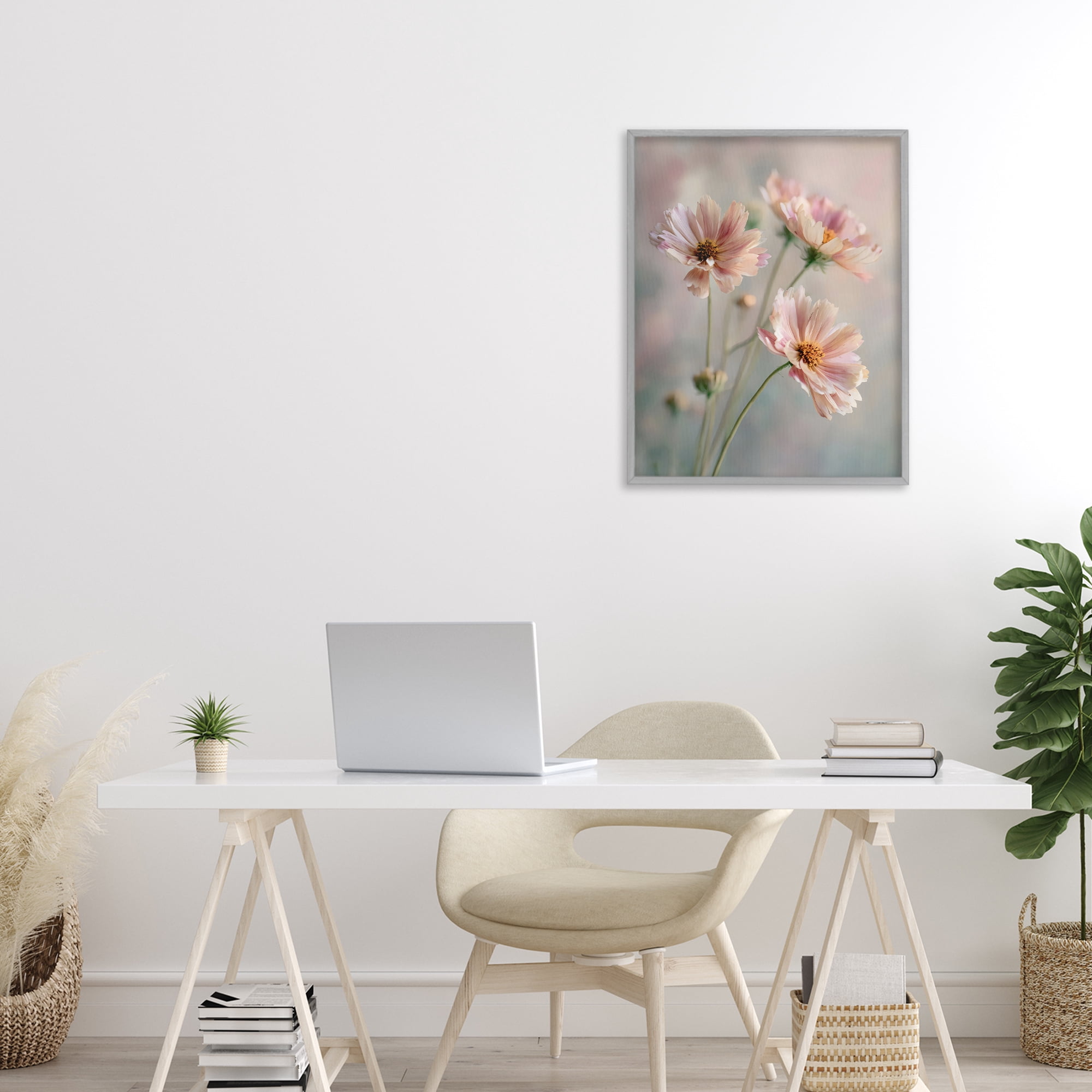 Stupell Industries Pink Daisies Close Up Gray Framed Giclee Art, design by Franklyn Gregory