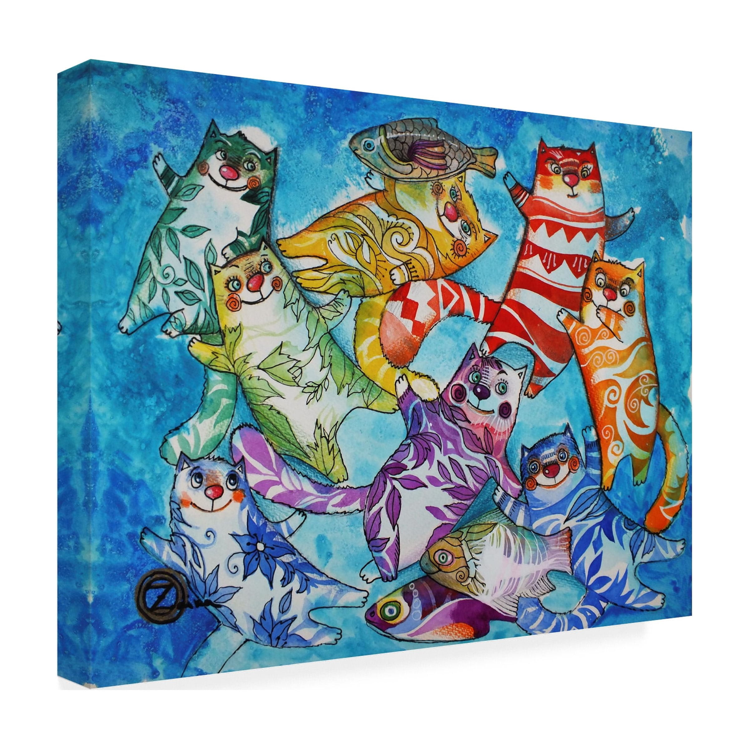 Trademark Fine Art 'Cats And Fish' Canvas Art by Oxana Ziaka