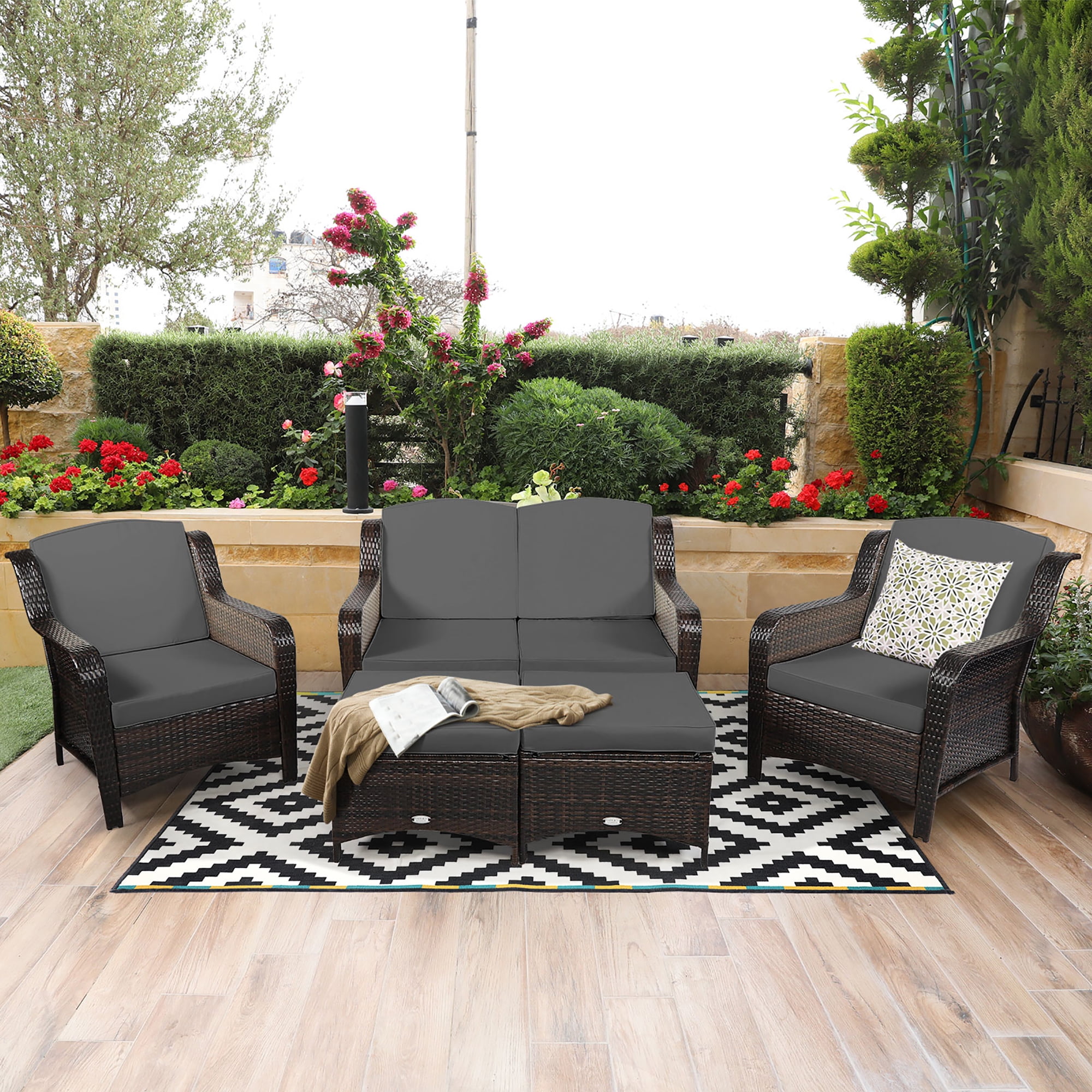 Cloud Mountain Patio Loveseat Outdoor 2 PCs Loveseat Furniture Set Garden Patio Love Seat Bench Sofa with Cushions Gradient Brown 