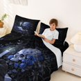thumbnail image 3 of Homewish Goth Skull Skeleton Queen Sheets,Halloween Queen Sheet Sets,Romantic Navy Floral Bed Set,4pcs,1 Flat Sheet, 1 Fitted Sheet and 2 Pillowcases, 3 of 6