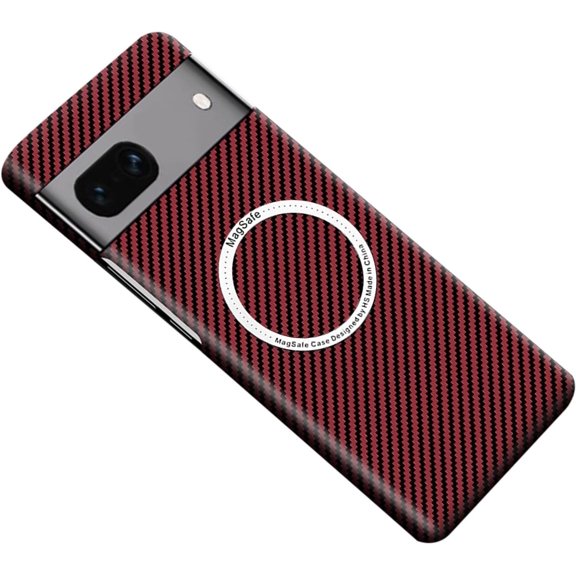 Magnetic for Google Pixel 7 Case Carbon Fiber Texture Compatible with MagSafe Slim Minimalist Style Military Grade Shockproof Protective Case, Red