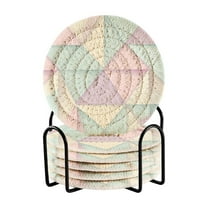Yayeee 6 PCS Drink Coasters with Holder Set Woven Absorbent Round Tabletop Hot Pad, Purple Geometric