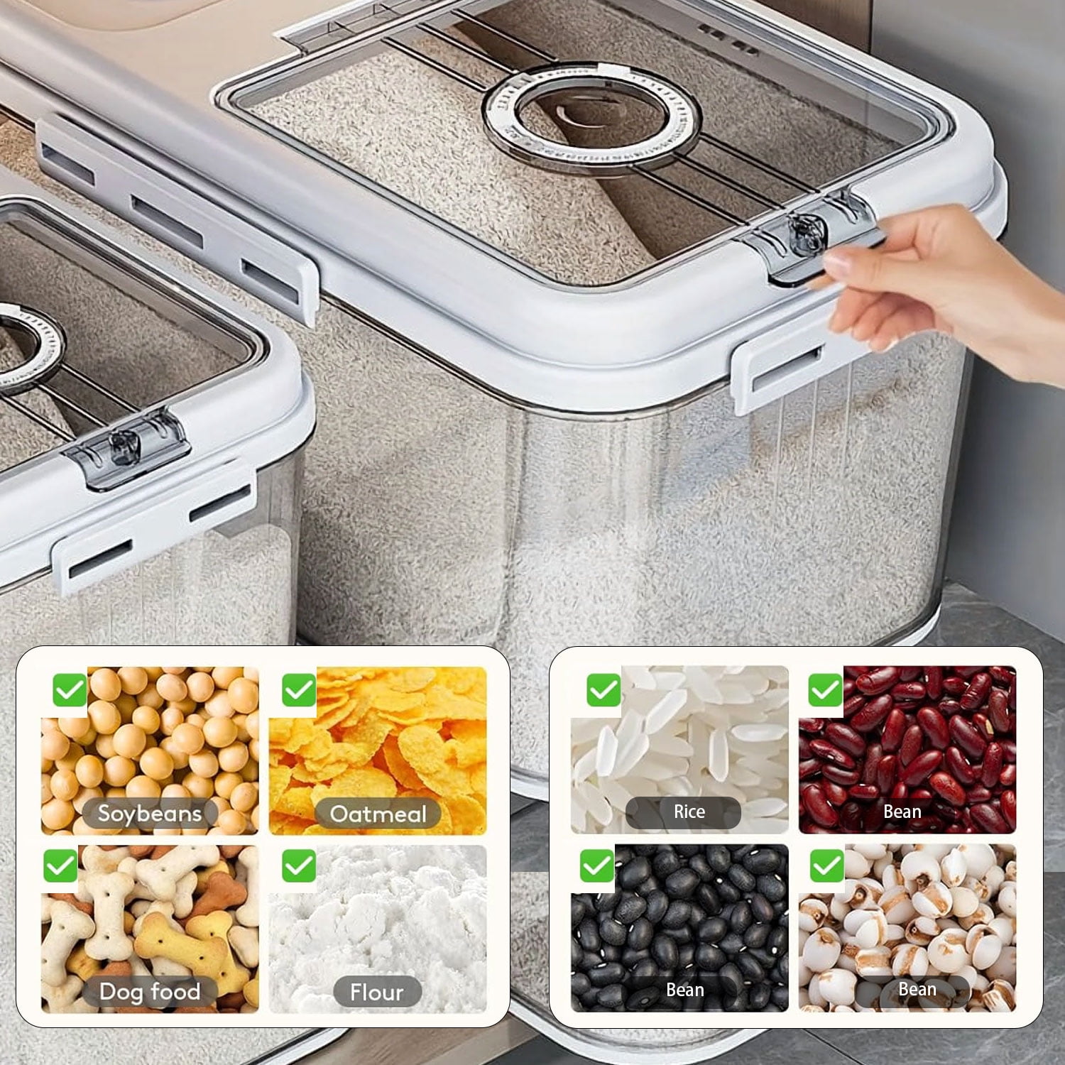 Flour Container, Large Capacity Rice Container 5L, Insect-Proof, Moisture-Proof, Airtight  Storage container,Food-Grade cereal dispenser