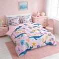 thumbnail image 2 of Manfei Cartoon Whale Starfish Jellyfish Bedding Comforter Set for Girls, Pink Nautical Print Full Bedding Set, Pink Reversible 7pcs, 2 of 6