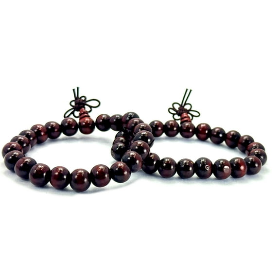 Tibetan Buddhist Prayer Mala Bracelet, Redwood Beads with Infinity Knot, Stretch Design, Unisex, 2 pieces set, 8mm