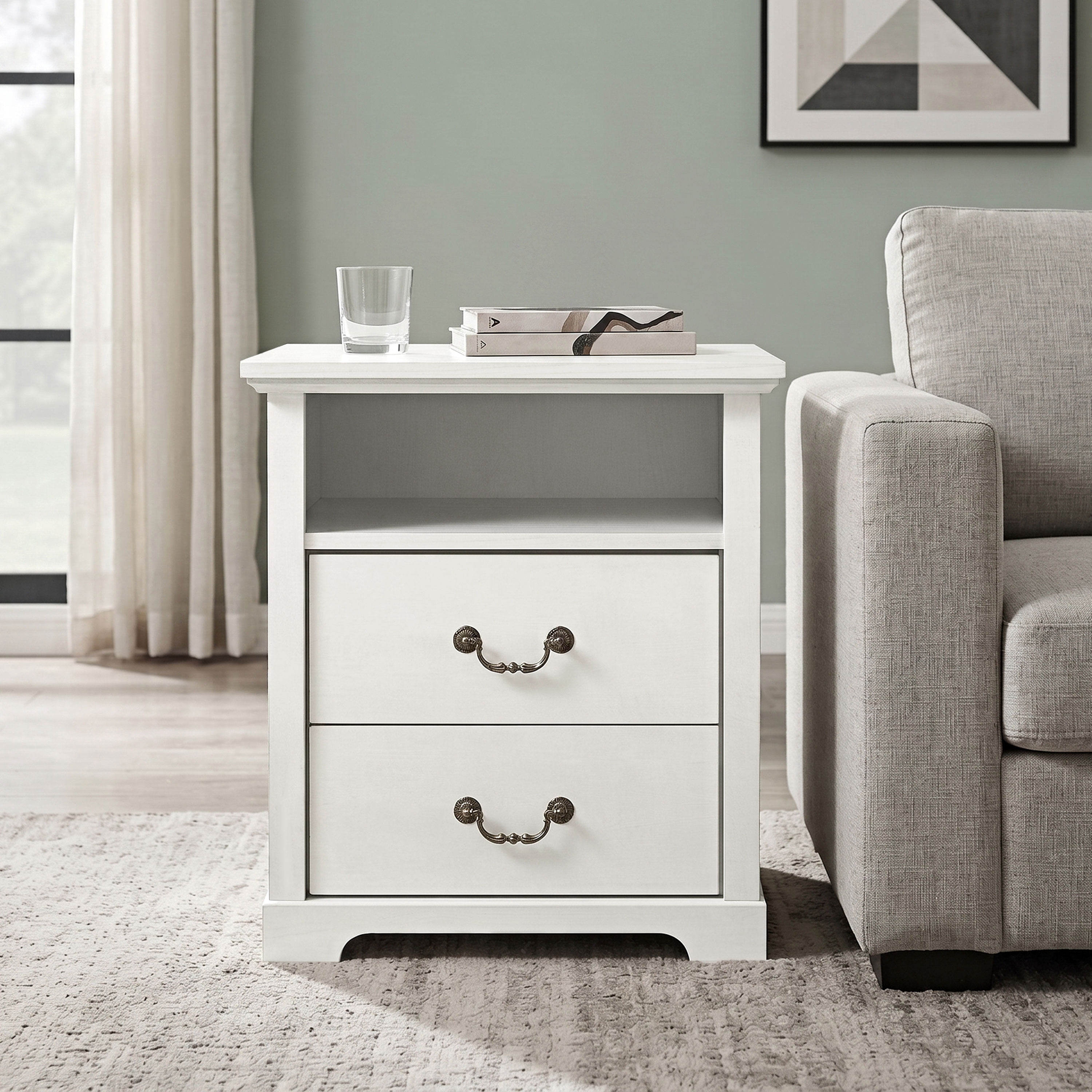 Furniture of America Chara Modern Wood 2-Drawer Nightstand with Open Top Shelf, White