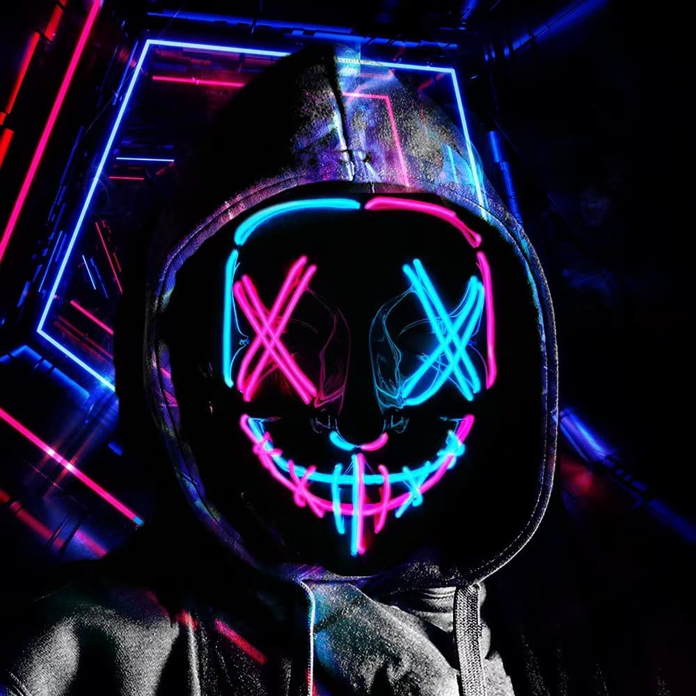 Light up Mask LED Mask, Scary Halloween Mask, Glow Neon Mask Costume Mask & El Wire for Men