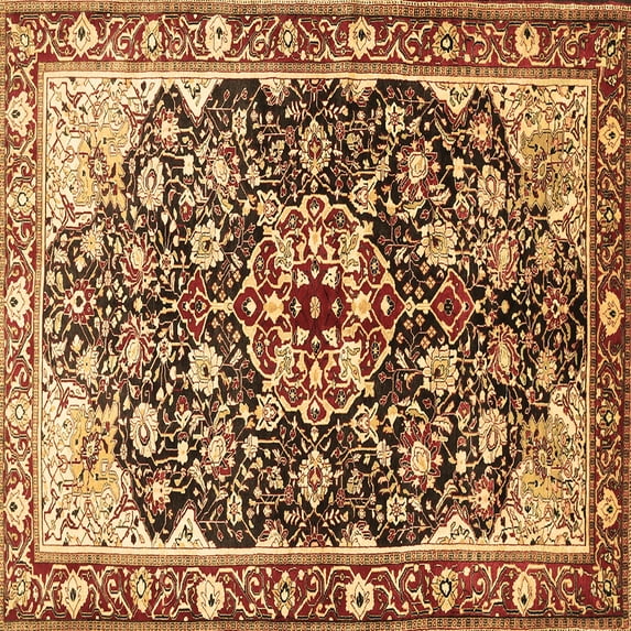 Ahgly Company Indoor Square Medallion Brown Traditional Area Rugs, 7' Square