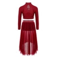 thumbnail image 3 of TSSOE 2-piece Lyrical Dance Outfits for Girls Sequined Long Sleeve T-shirt with Chiffon Skirt for Figure Skating Ballet Burgundy 12, 3 of 7