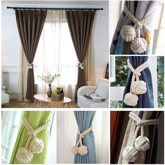 1 par de cortinas con pompones de punto para cortinas, clip/hebilla, doble bola trenzada decorativa, cortinas, cuerdas de algodón, accesorios para cortinas para el hogar, dormitorio, oficina ZefeiWu 8390615402323
