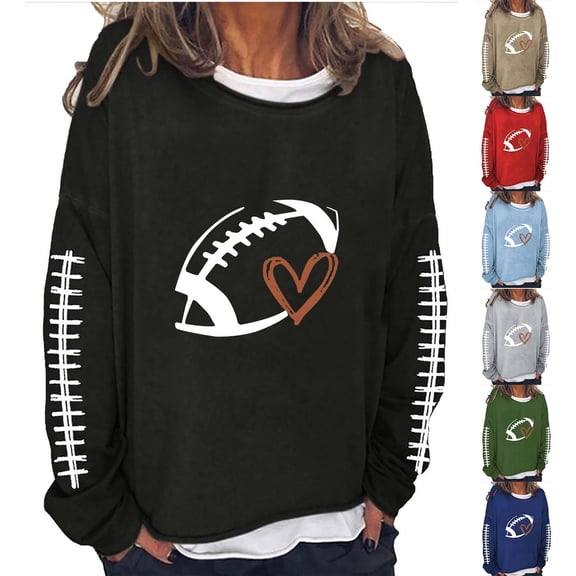 Game Day Football Shirt Women Football Season Tshirt Long Sleeve Graphic Tee Pullover Tops Loose Casual Lightweight Sweatshirt