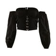 thumbnail image 3 of Fjofpr Clearance Clothes Black Corset Tops for Women Summer Somen One-shoulder Long-sleeved-breasted Slim Waist T-shirt, 3 of 9