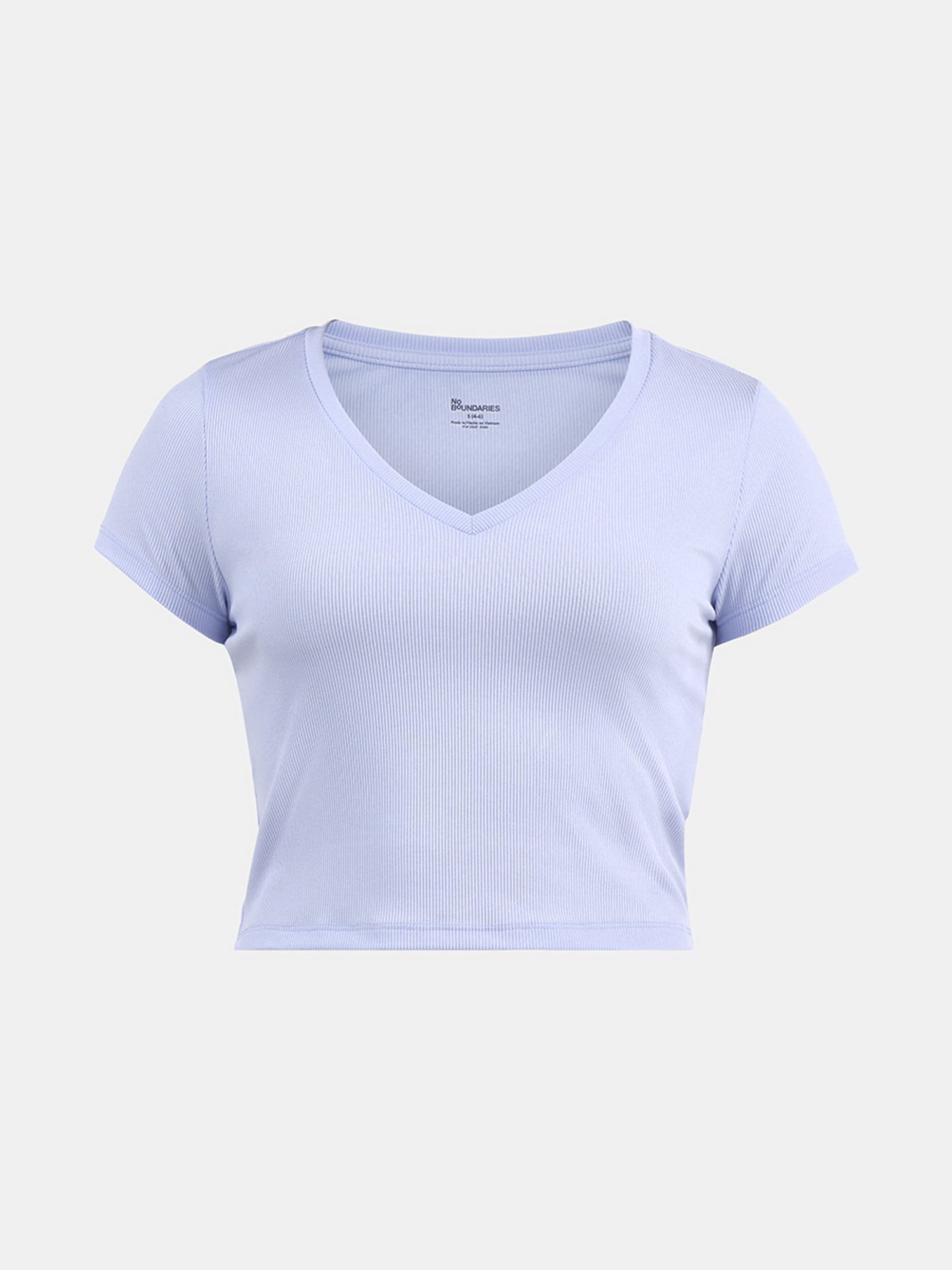 No Boundaries V-Neck Crop Rib Tee, Women's XXS-XXL